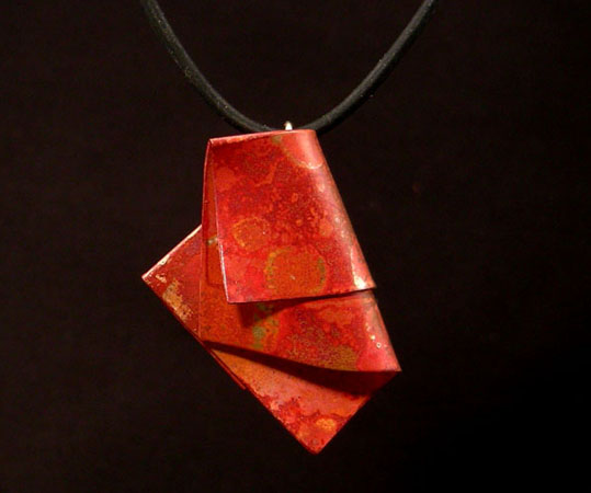 Quarto pendant - folded and flame-colored copper