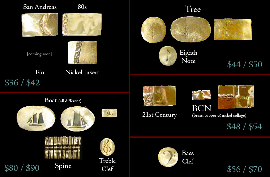 Photograph of several styles of brass belt buckles